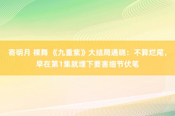 寄明月 裸舞 《九重紫》大结局通晓：不算烂尾，早在第1集就埋下要害细节伏笔
