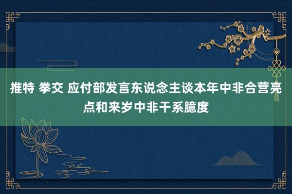 推特 拳交 应付部发言东说念主谈本年中非合营亮点和来岁中非干系臆度