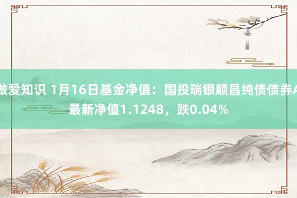 做爱知识 1月16日基金净值：国投瑞银顺昌纯债债券A最新净值1.1248，跌0.04%