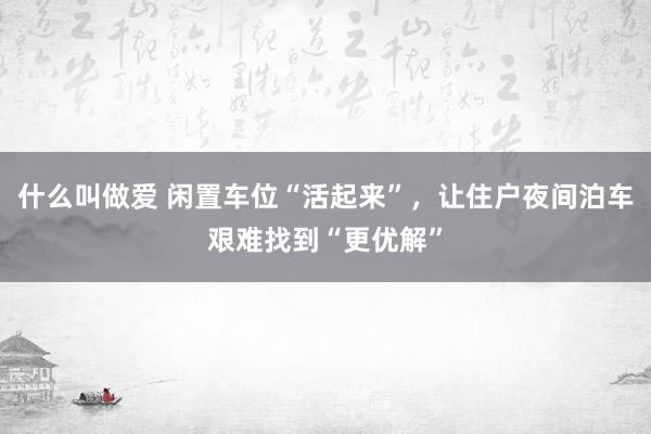 什么叫做爱 闲置车位“活起来”，让住户夜间泊车艰难找到“更优解”